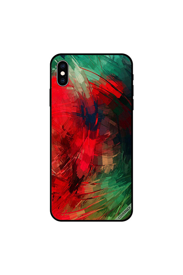 غطاء حماية iPhone X بخطوط ريشية باللونين الأحمر والأخضر