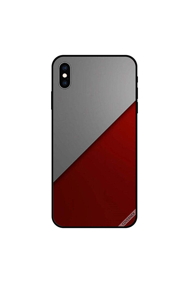 غطاء حماية iPhone X بنقشة حمراء ورمادية - 1