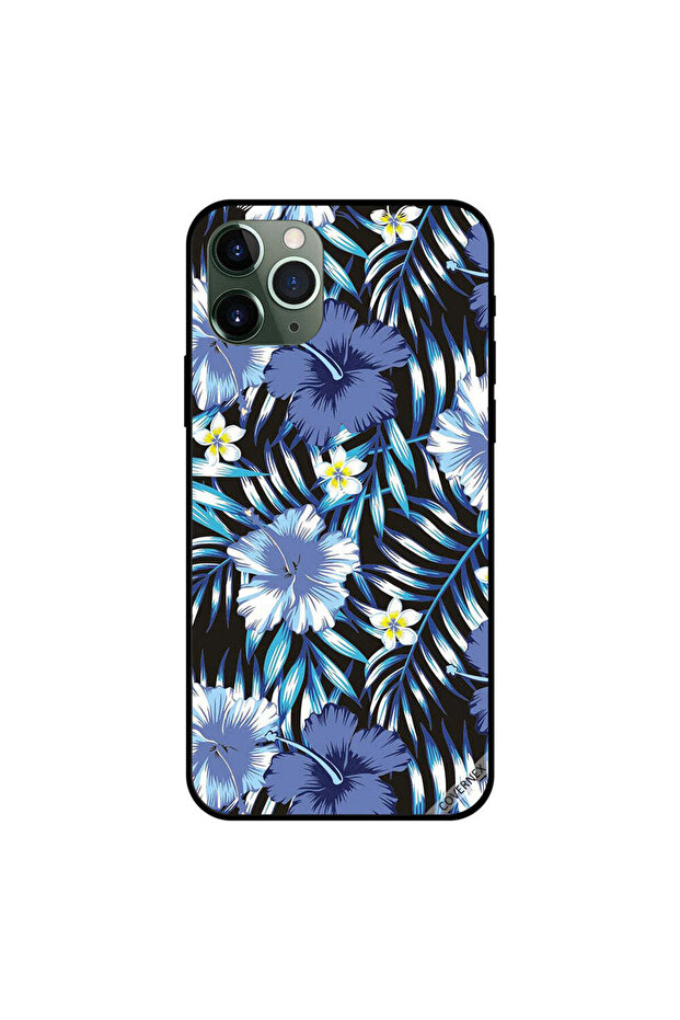 غطاء حماية لجهاز iPhone 11 Pro Max باللون الأبيض والأزرق والزهور والريش