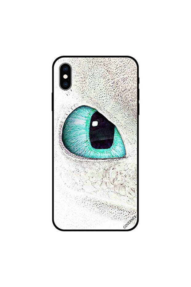 غطاء حماية لجهاز iPhone X بتصميم عين القطة باللون الأخضر