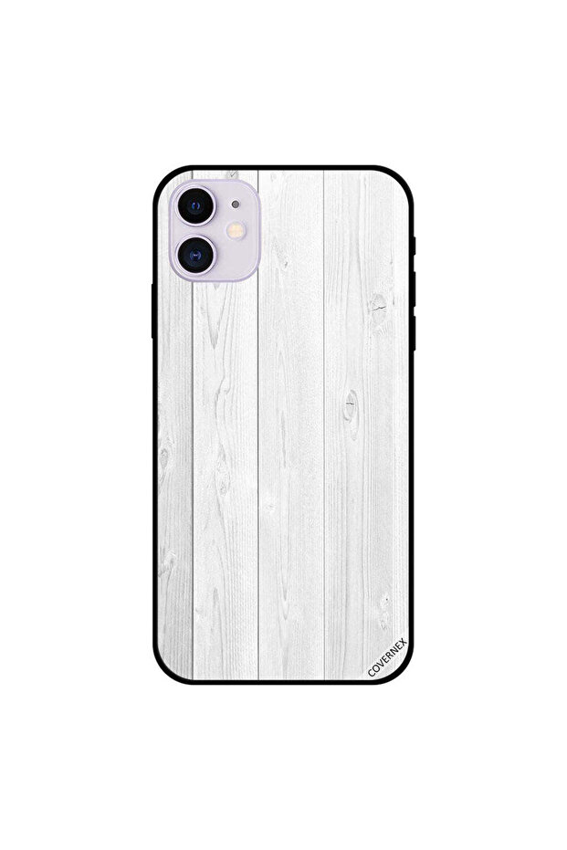 غطاء حماية لجهاز iPhone 11 بنمط خشبي أبيض