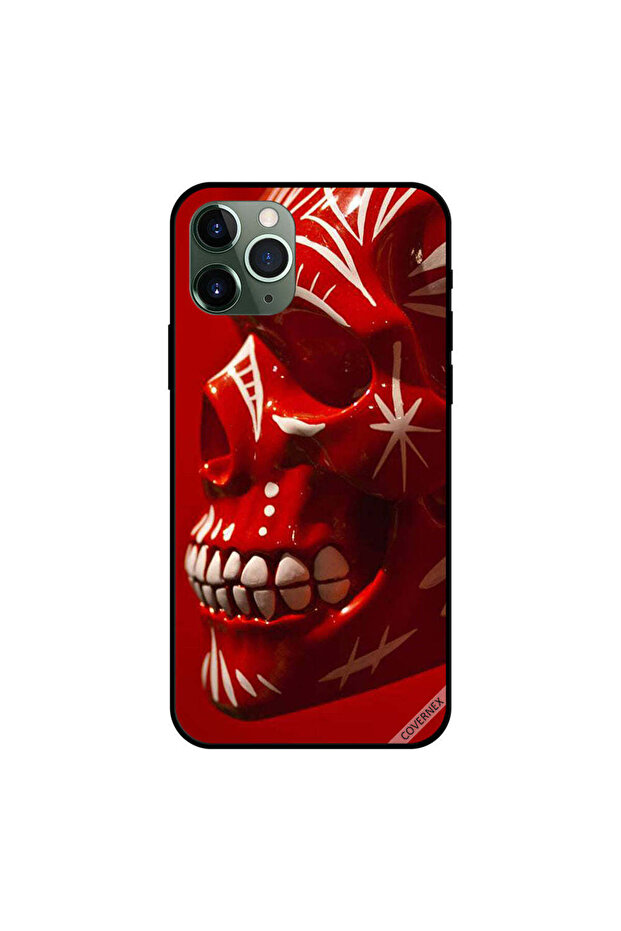 غطاء حماية لجهاز iPhone 11 Pro Max بتصميم جمجمة مزخرفة باللون الأحمر
