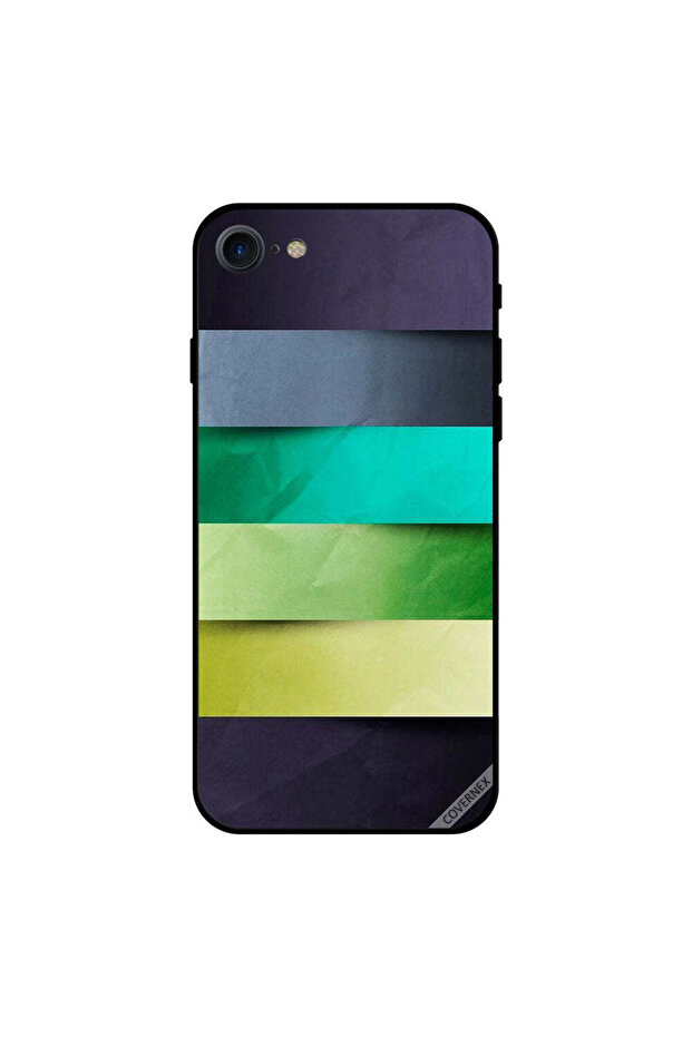 غطاء حماية لجهاز iPhone 8 بنقشة خطوط خضراء صفراء