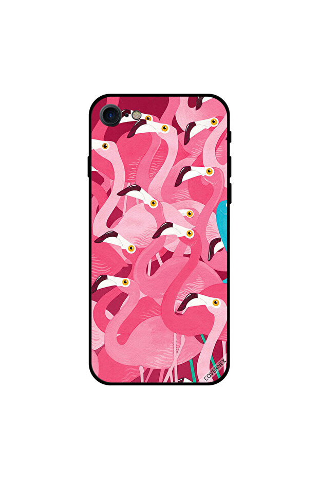 غطاء حماية لجهاز iPhone 8 بتصميم طائر الفلامنغو الوردي