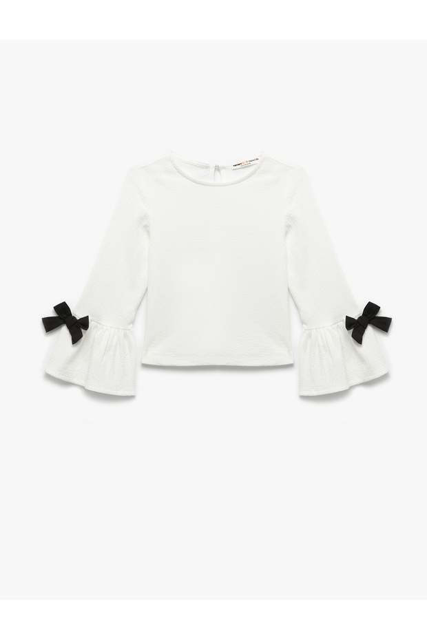 Bow Long Sleeve Crew Neck Blouse