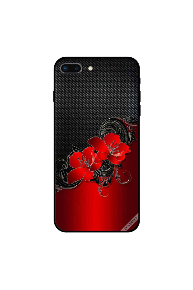 غطاء حماية لجهاز iPhone 8 Plus بنقشة زهور حمراء - 1