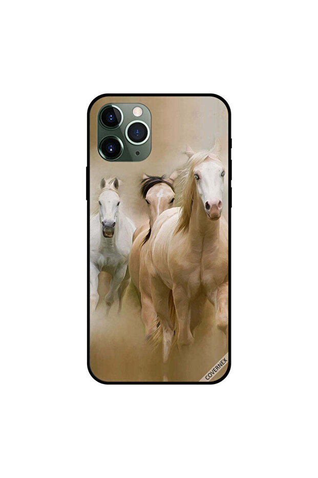 غطاء حماية لجهاز iPhone 11 Pro Max بطبعة سباق الخيول البيضاء