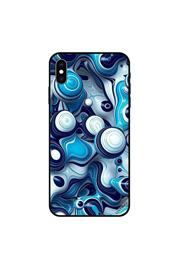 غطاء حماية لجهاز iPhone XS بنقشة كرات سائلة زرقاء