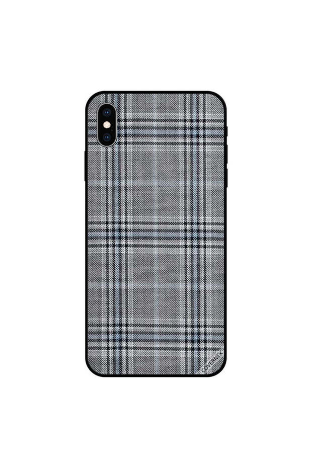 غطاء جراب iPhone X بخطوط على نمط قماش رمادي