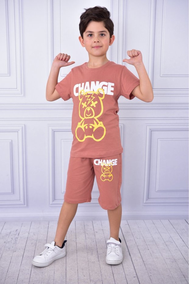 Unisex Change Printed Children's Short-Sleeved Summer Shorts with Elastic Waist and Pockets Bottom Top Suit