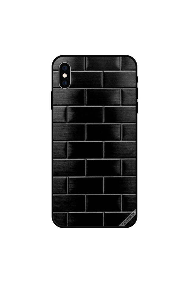 غطاء حماية لجهاز iPhone X بنمط كسر الجدار الأسود - 1