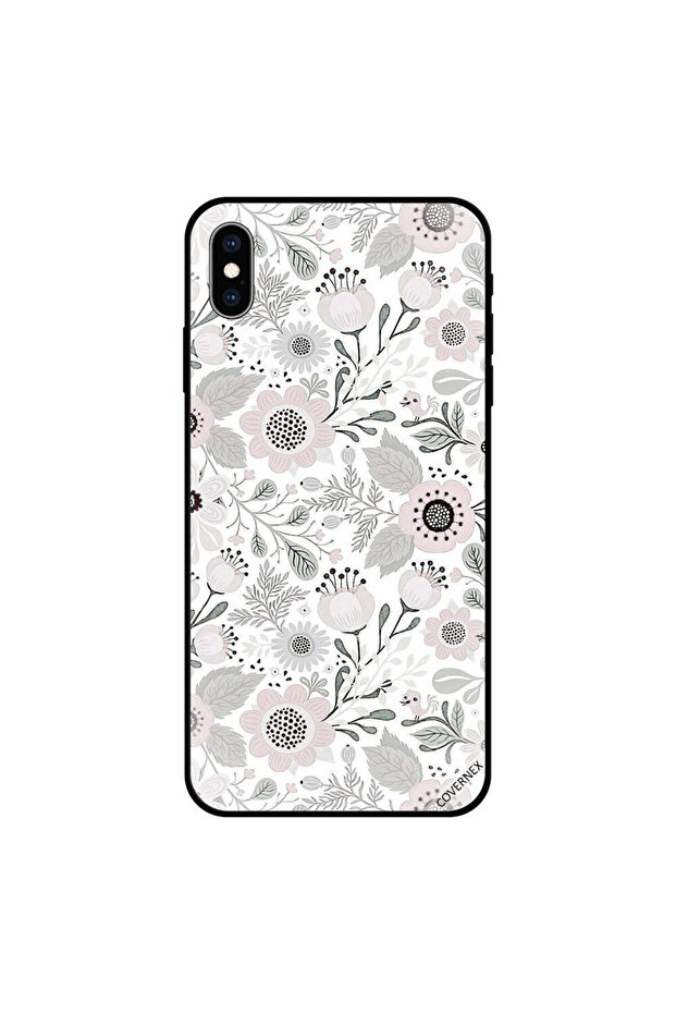 غطاء حماية لهاتف iPhone XS MAX بنقشة زهور ونقاط سوداء