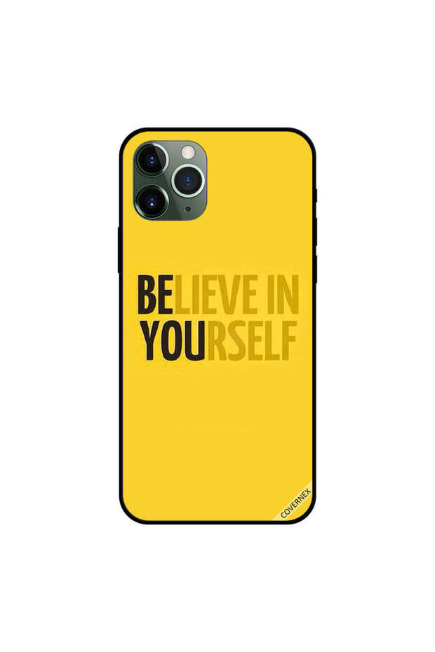 غطاء حماية لهاتف iPhone 11 Pro Max باللون الأصفر "Beleive In Yourself"