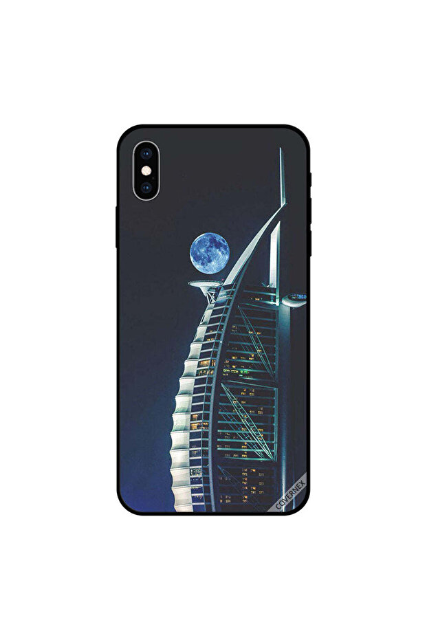 غطاء حماية لجهاز iPhone X القمر وبرج العرب في الليل