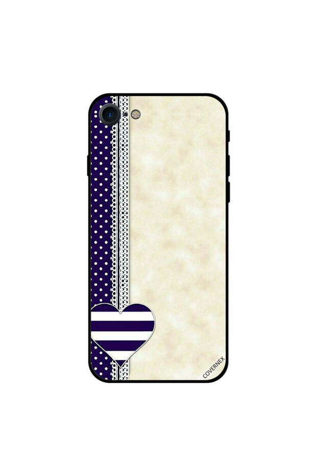 iPhone 7 Case Cover White & Blue Strips Heart
