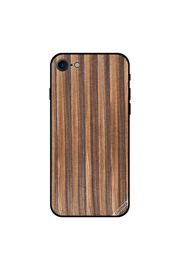 غطاء حماية لجهاز iPhone 8 بخطوط بنية داكنة ونمط خشبي