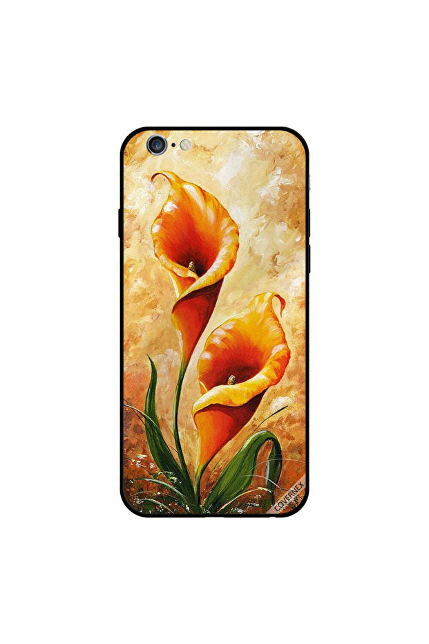غطاء حماية لهاتف iPhone 6 Plus برسومات زهور برتقالية