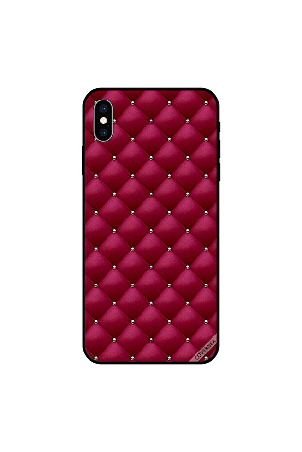 غطاء حافظة iPhone XS MAX مطبوع عليه دبابيس على قماش وردي أحمر