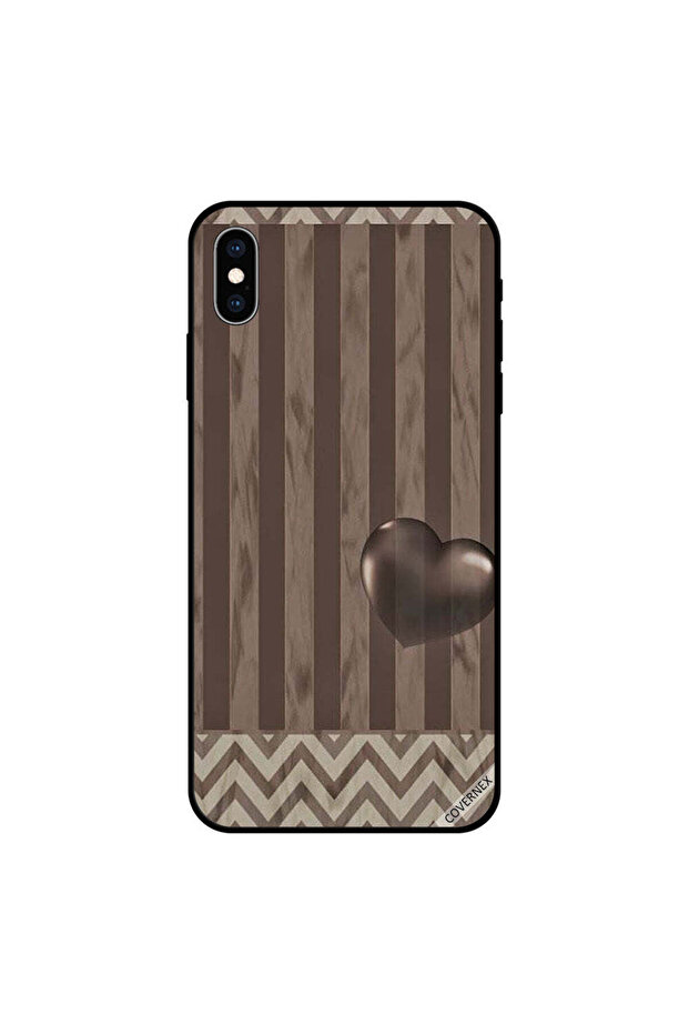 غطاء حماية لجهاز iPhone XS MAX بنقشة قلوب وخطوط بنية