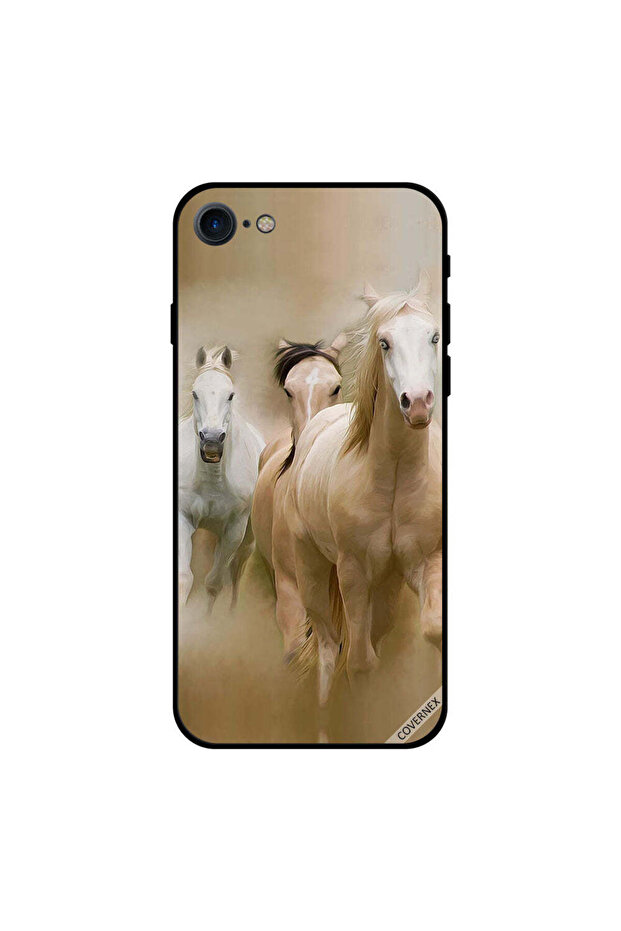 غطاء حماية لجهاز iPhone 8 بطبعة سباق الخيول البيضاء