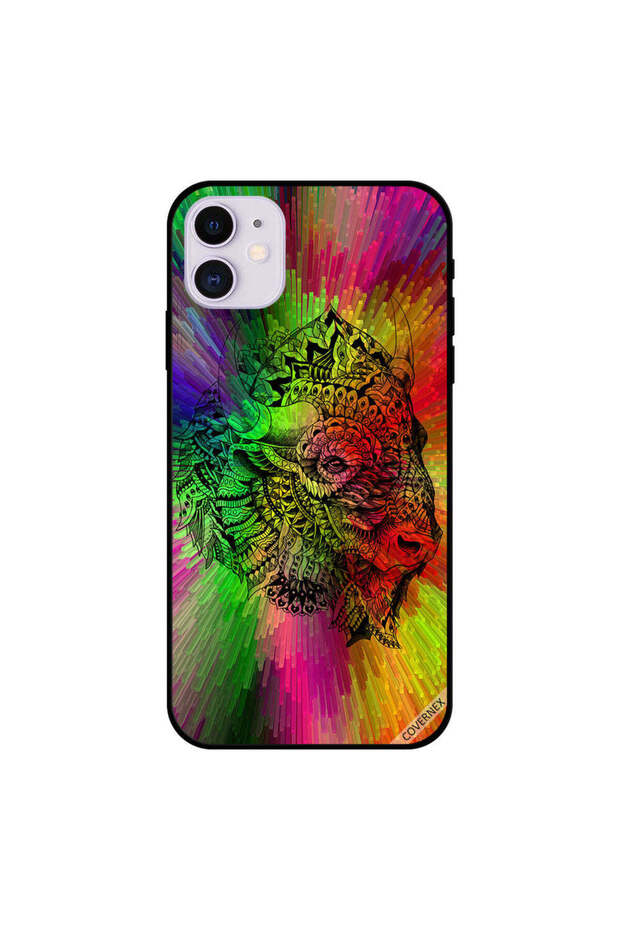 غطاء حماية لجهاز iPhone 11 برسومات وجه الجاموس