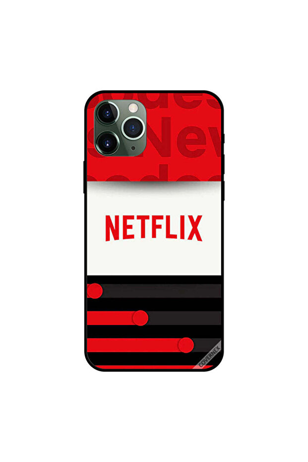 غطاء حماية لهاتف iPhone 11 Pro Max بخطوط حمراء وسوداء من Netflix