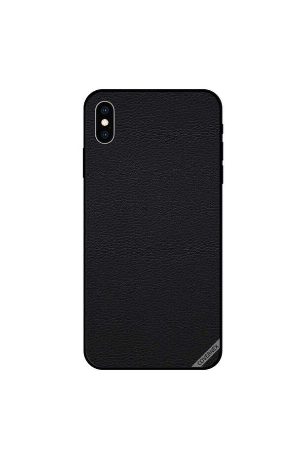 غطاء حماية لجهاز iPhone X بنمط جلدي أسود