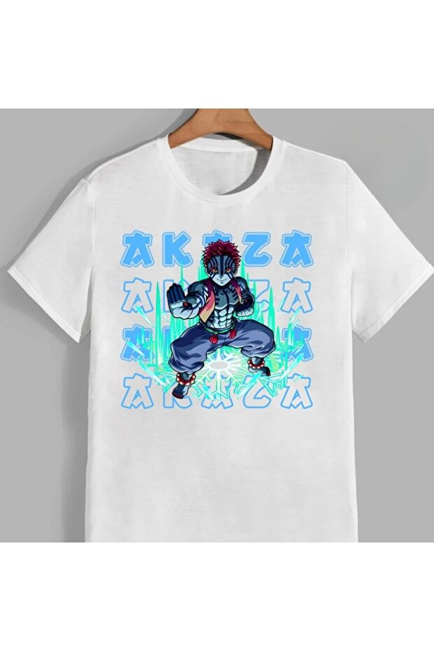 Anime Pattern Unisex Men's T-Shirt Akaza Demon Slayer
