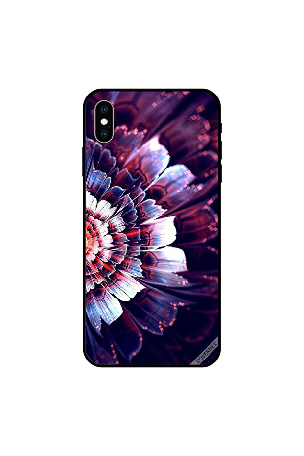 غطاء حماية لجهاز iPhone X مع زهرة كبيرة منعكسة على الجانب الأيسر