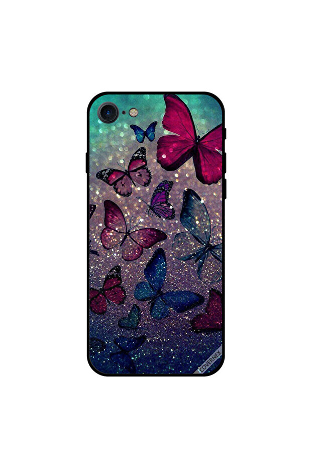 غطاء حماية لهاتف iPhone 8 برسومات لامعة وفراشات