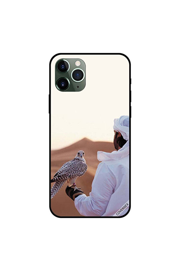 غطاء حماية لجهاز iPhone 11 Pro باللونين الأبيض والأسود بتصميم نسر ينظر إلى الخلف