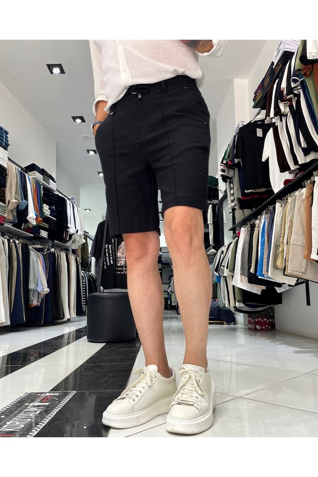 Linen Cotton Line Stitched Men's Shorts