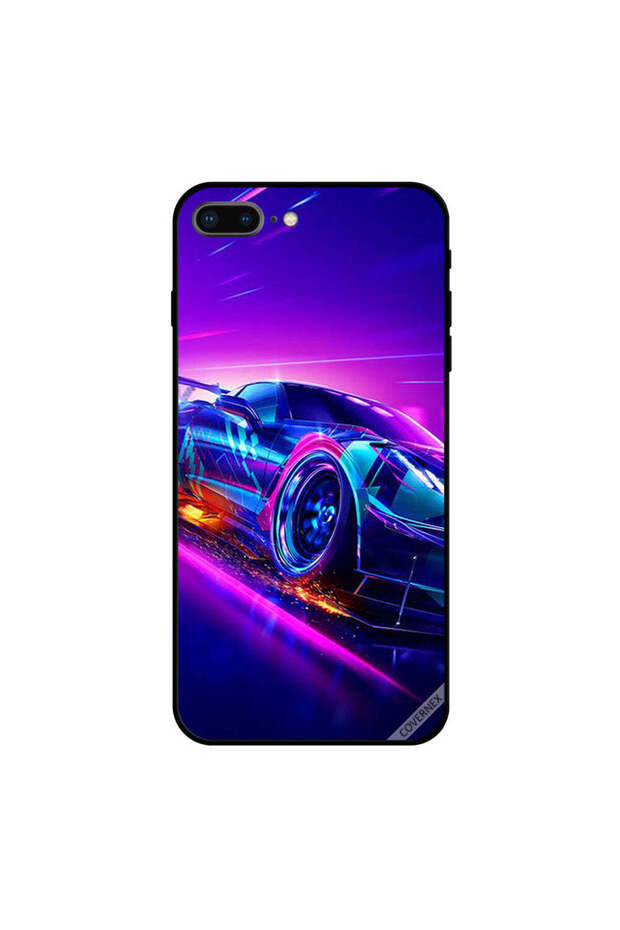 غطاء حماية لجهاز iPhone 7 Plus بإضاءة سيارة وردية زرقاء