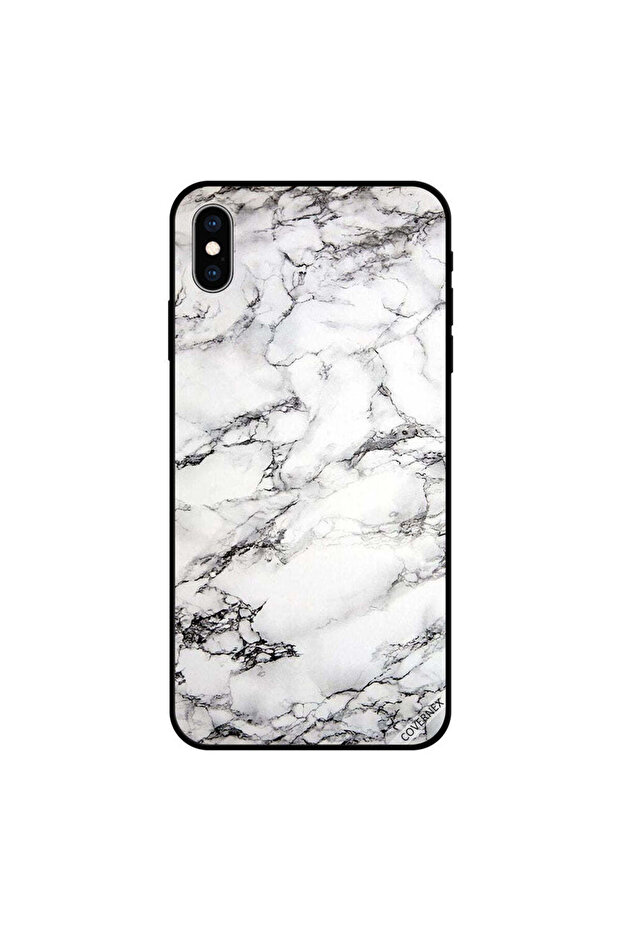 غطاء حماية لجهاز iPhone XS MAX أسود متشقق رخامي أبيض
