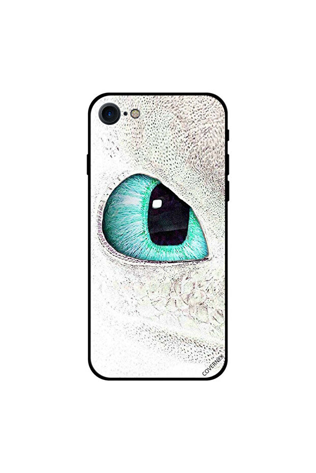 غطاء حماية لجهاز iPhone 7 بتصميم عين القطة باللون الأخضر