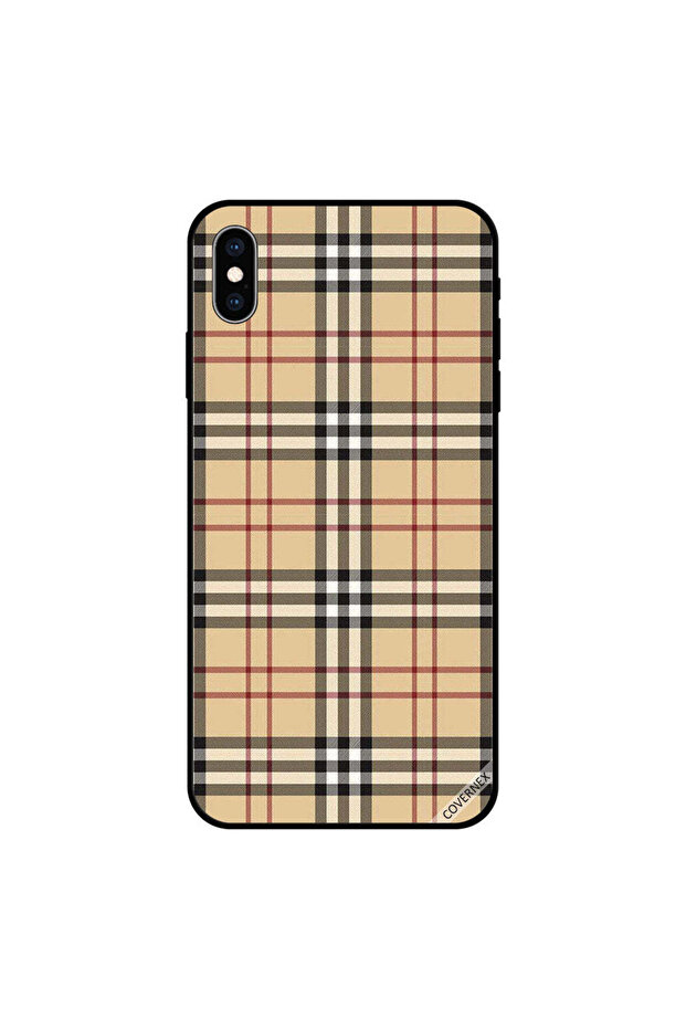 غطاء حماية لجهاز iPhone XS MAX بخطوط حمراء وسوداء على القماش