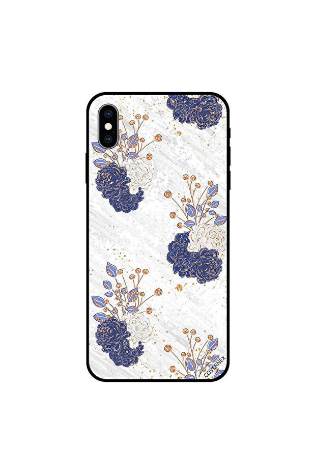 غطاء حماية لجهاز iPhone XS MAX بنقشة زهور باللونين الأبيض والأزرق
