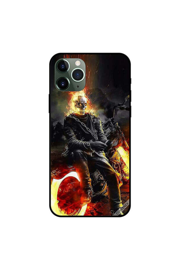 غطاء حماية لهاتف iPhone 11 Pro Max بتصميم دراجة وجمجمة محترقة