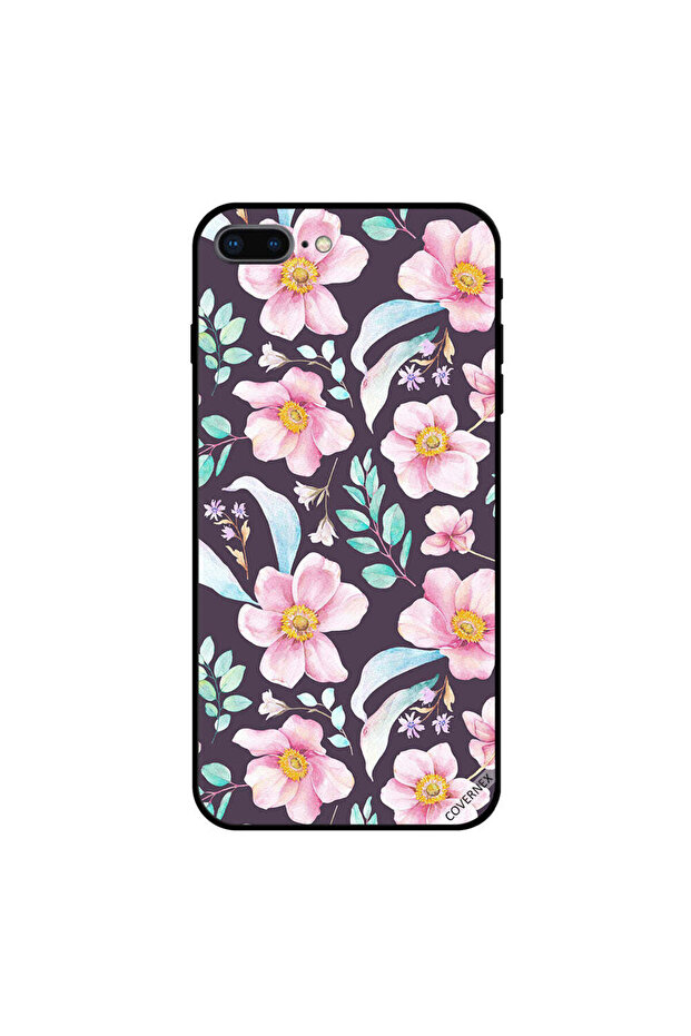 iPhone 7 Plus Case Cover Pink Flowers Light Green Feathers
