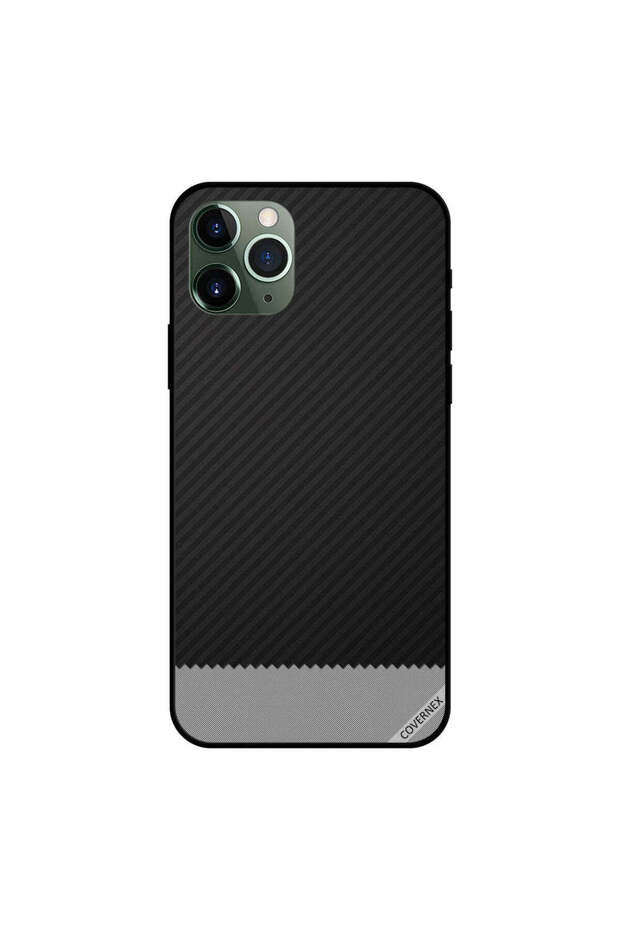 غطاء حماية لجهاز iPhone 11 Pro Max بنمط خطوط باللونين الأسود والرمادي