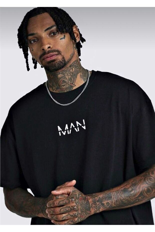 Oversize Fit Cotton Black Man Printed Relaxed Fit T-Shirt Unisex