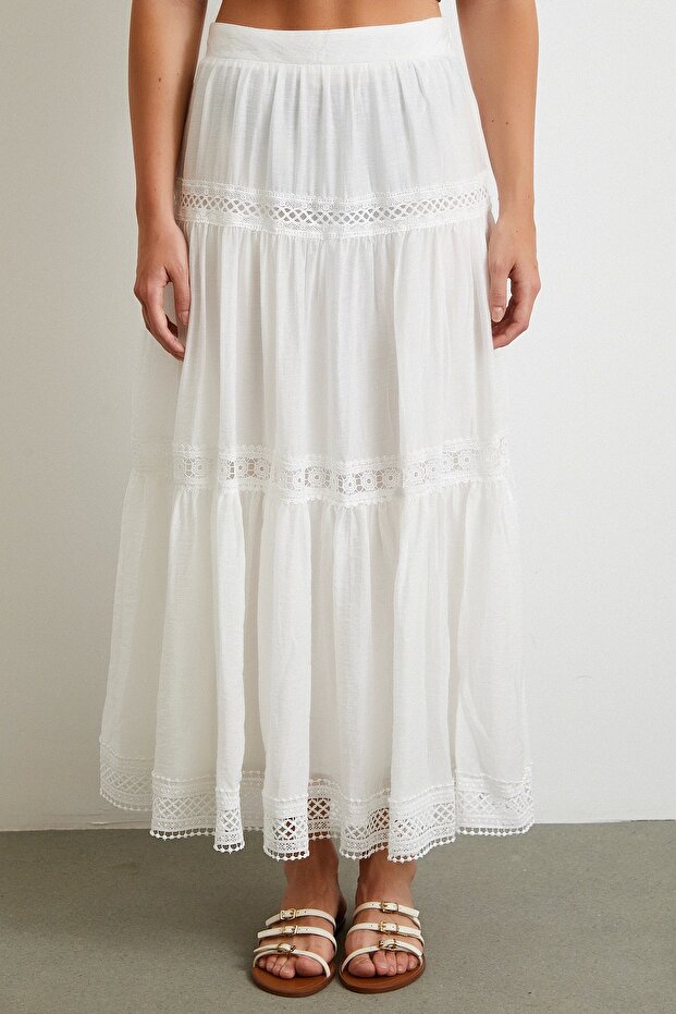 Dantelli Maxi Etek Beyaz - 4