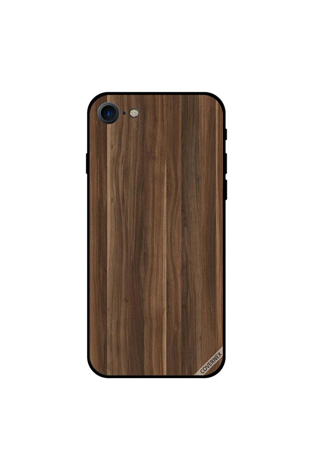 غطاء حماية لجهاز iPhone 8 بنمط خشبي بني داكن