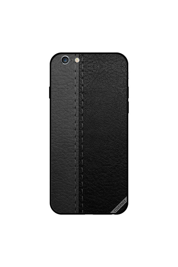 غطاء حماية لجهاز iPhone 6 Plus بنقشة جلد رمادي أسود