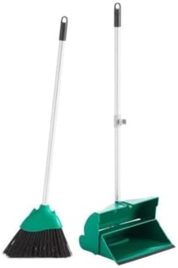 AKC Long Handle Broom and Dustpan Set – Foldable Upright Design, Lightweight & Sturdy – Standing
