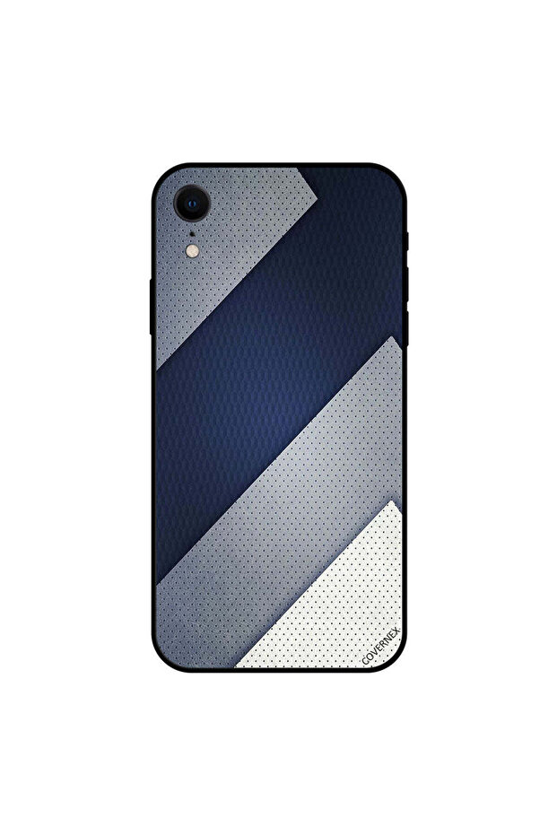 غطاء حماية iPhone XR بنقشة جلد أزرق داكن ورمادي