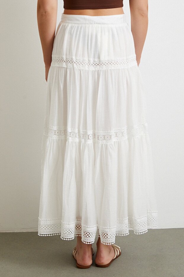 Dantelli Maxi Etek Beyaz - 5