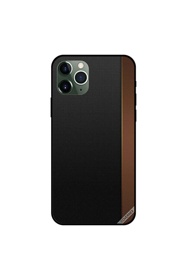غطاء حماية لجهاز iPhone 11 Pro Max بنقشة جلد بني وأسود