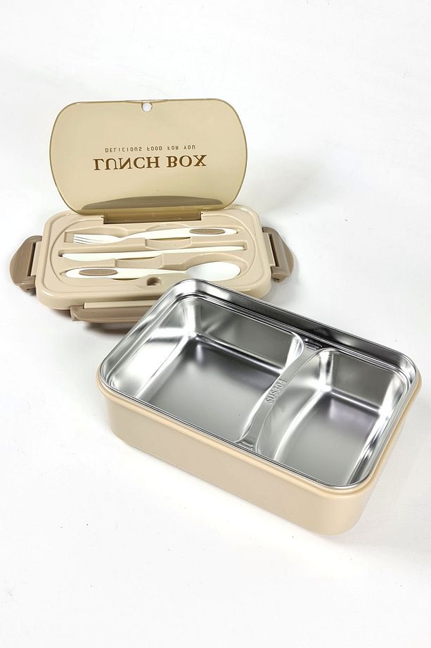 Bento Lunch Box Sefer Tası 304 Çelik Tepsili 1000ml Çatal Kaşık Bıçak Dahil RB010 - 5