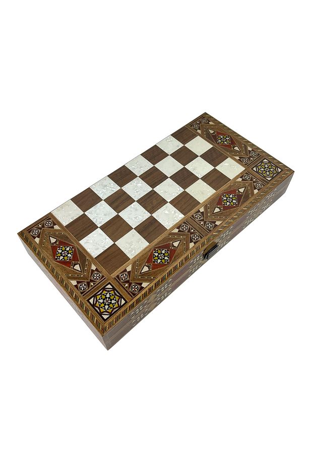 Şam İşi Marküteri İşlemeli Kakma Ahşap Tavla Takımı - Model 2 - 1